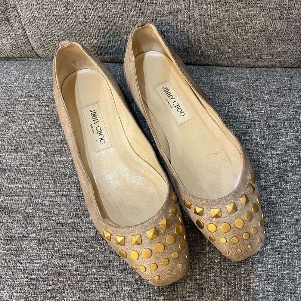 Jimmy Choo Gold Studded Women's Flats Size 8.5